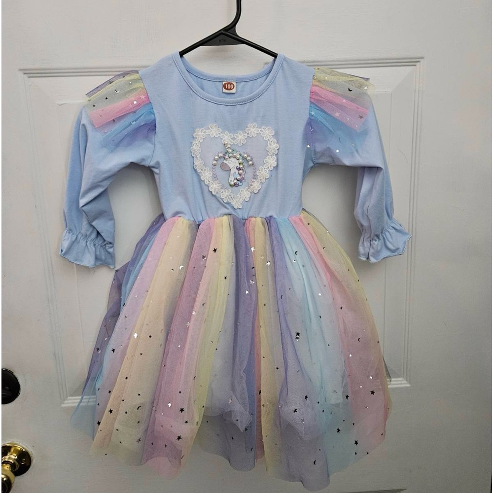 Girls Size 100(3t) Colorful Unicorn Tulle Dress